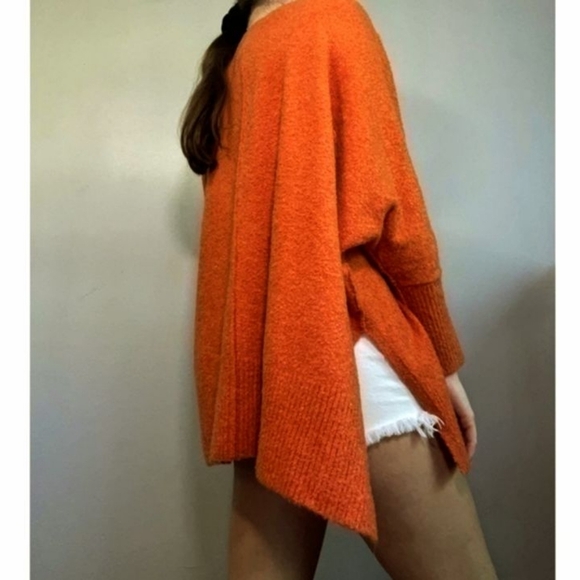 Lou & Gray for Loft Orange Oversized Seamed Poncho Dolman Sleeve Sweater M/L - Picture 7 of 16